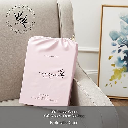 Miniatura 3 de American Home Collection Juego de sábanas de bambú refrescante, 400 hilos, 100% viscosa de bambú, suave, sedosas, naturalmente frescas, lujosas, con