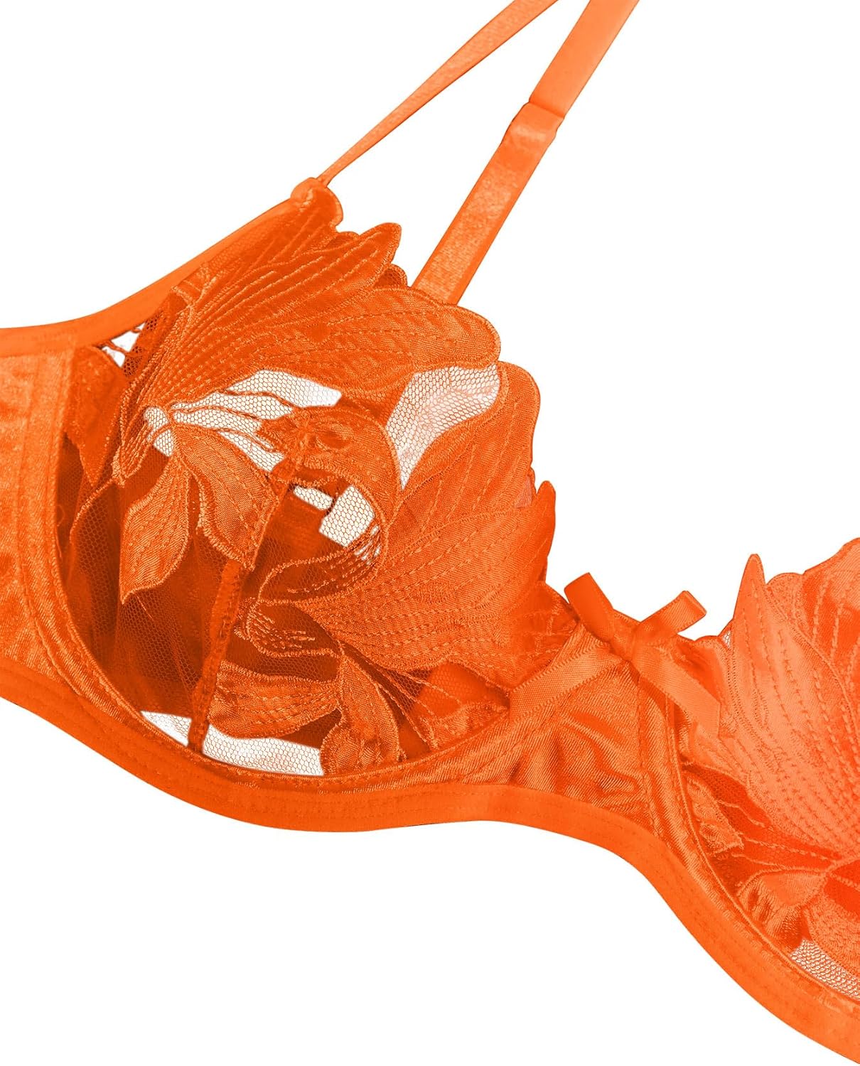 Lilosy Sexy Satin Mesh Floral Sheer Embroidered Underwire Lingerie Set 2 Piece Women - Image 3