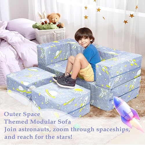 Miniatura 5 de Hän Babos Sofá para niños, sofá modular convertible para niños, 3 en 1, que brilla en la oscuridad, sofá infantil para dormitorio, muebles de sala