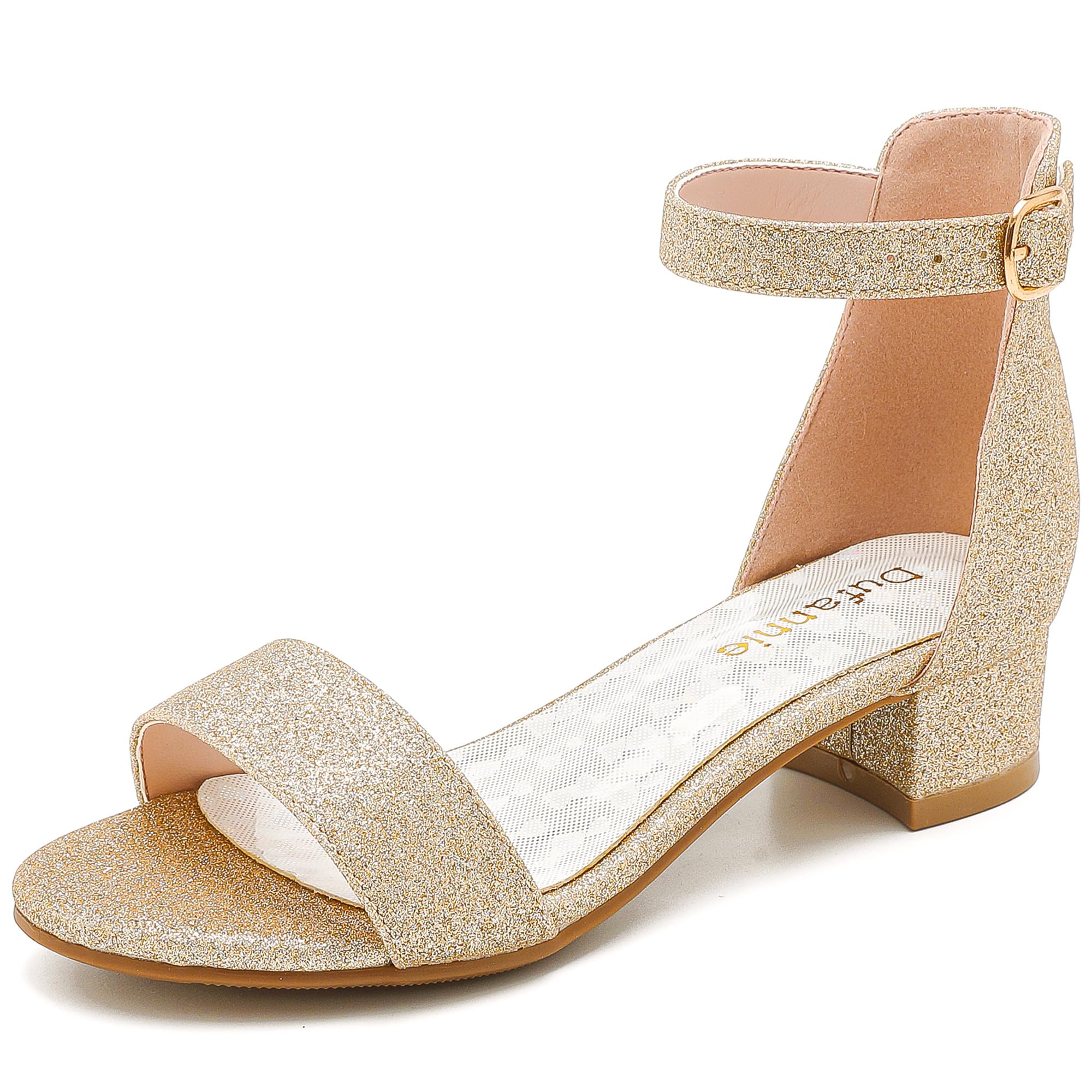 Dufannie Girls High Heels for Kids Heels Sandals for Girls Gold Shoes Pumps Fancy Big Kids Dress Shoes Size 3 Elegant Open Toe Tween Sandals Pageant Wedding Party Dance Church(3603Gold 3)