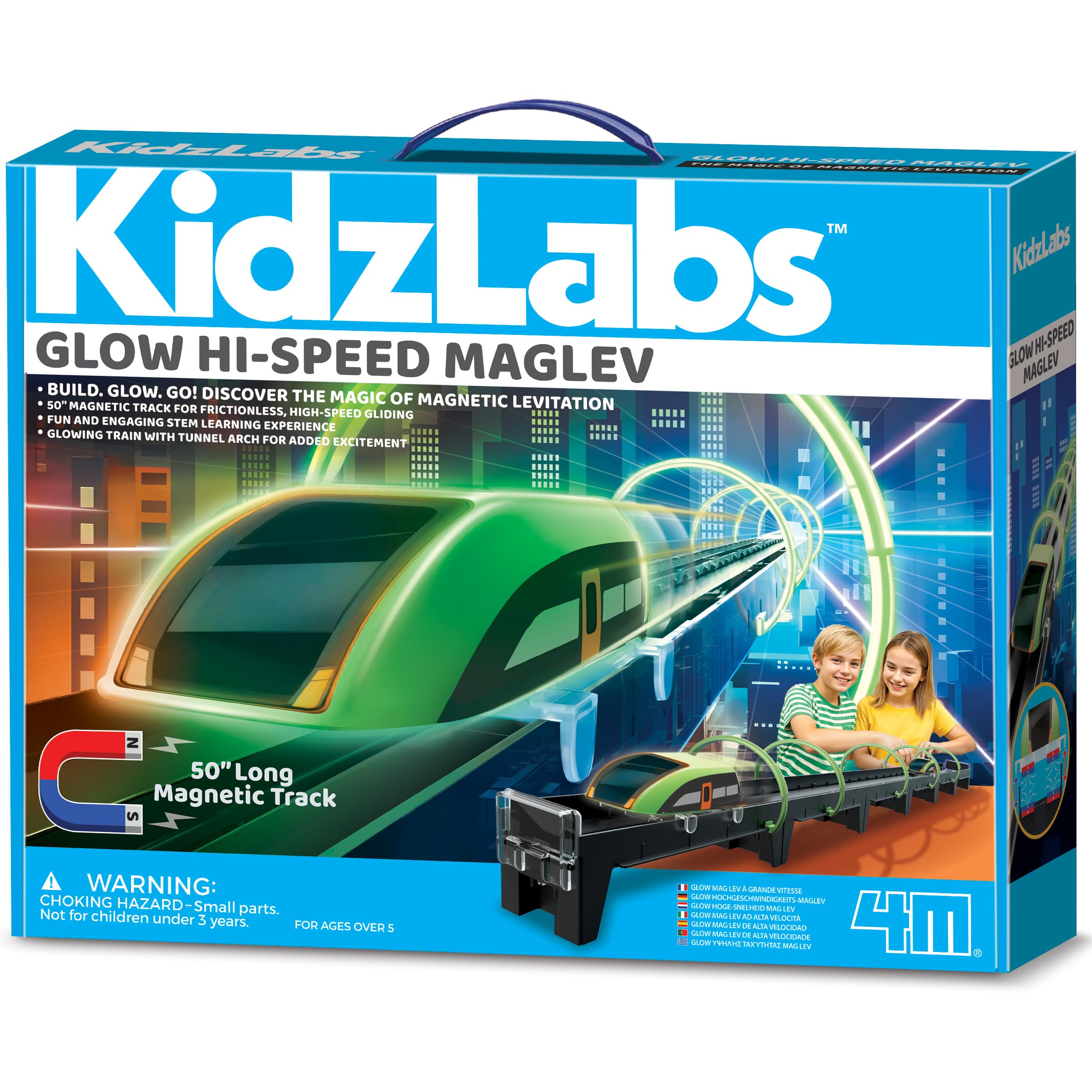 4M KidzLabs Treno a Levitazione Magnetica con Pista Magnetica da 127 cm, Esperimento STEM di Fisica, Treno ad Alta Velocità con Luci, Kit Scientifico per Bambini 5+ Anni