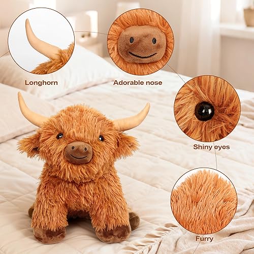 Miniatura 2 de Wepop Highland Cow - Animales de peluche con peso de 16 pulgadas, 5 libras, animal de peluche con peso, vaca de las tierras altas, adorable ganado,