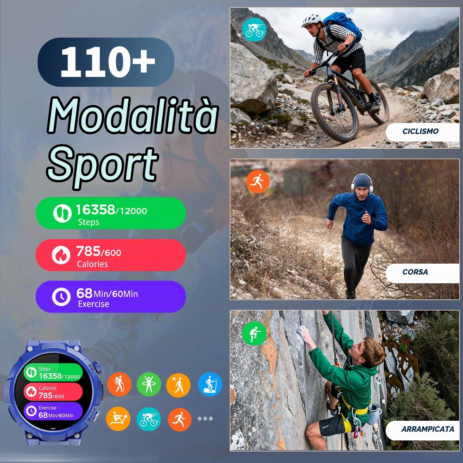 Smartwatch Uomo Militare GPS, Orologio Smartwatch Uomo,Batteria 1000 mAh | 1.53" con Chiamate Bluetooth, 100+ Modalità Sportive, Monitoraggio Sonno e Cardiofrequenzimetro per IOS/Android