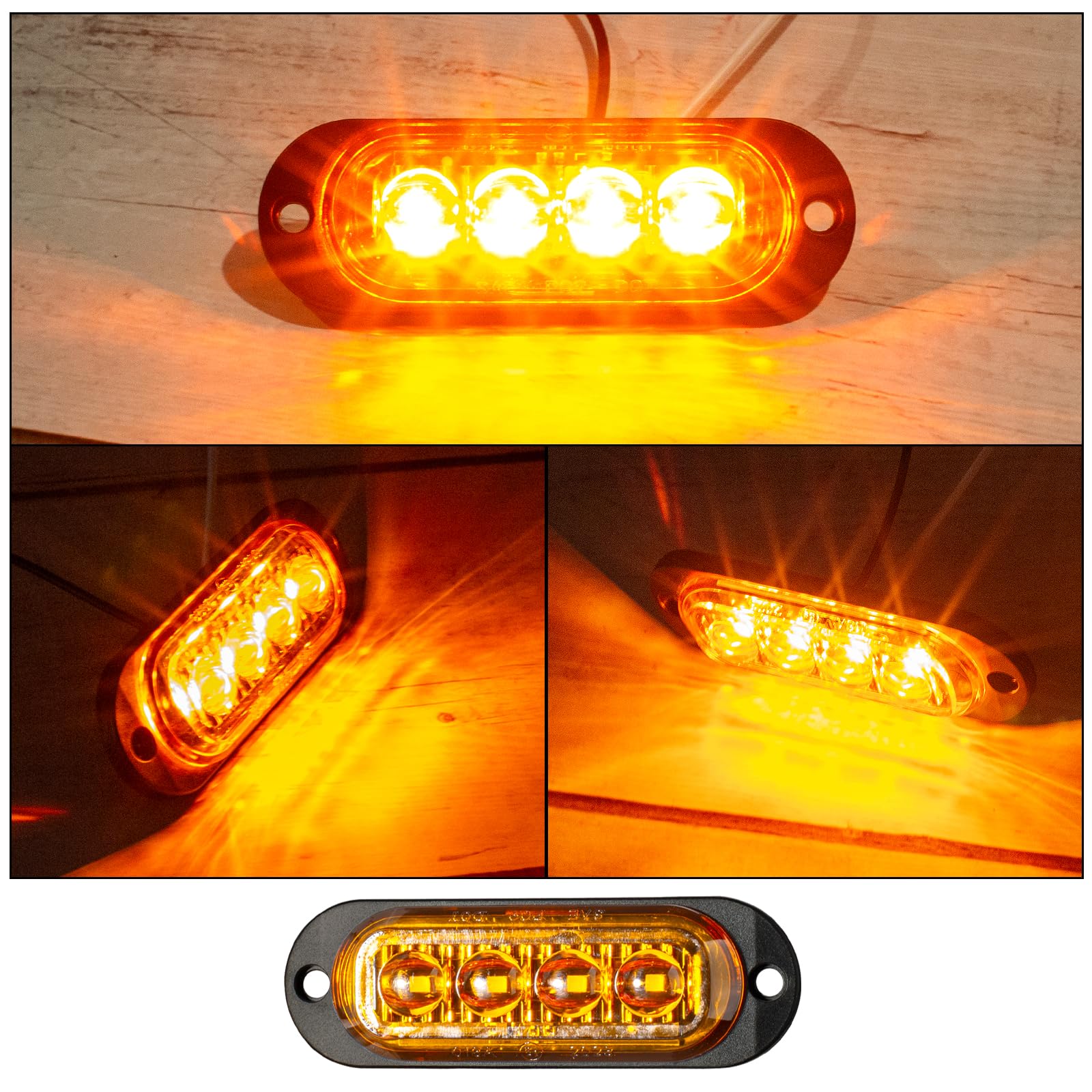 Catekro 10 x Feux de Gabarit LED 12V/24V 4 LED Feux de Position (Jaune) | Feu de Gabarit Remorque Étanches pour Remorque Camion Bus Caravane Signalisation Latérale Universels Orange
