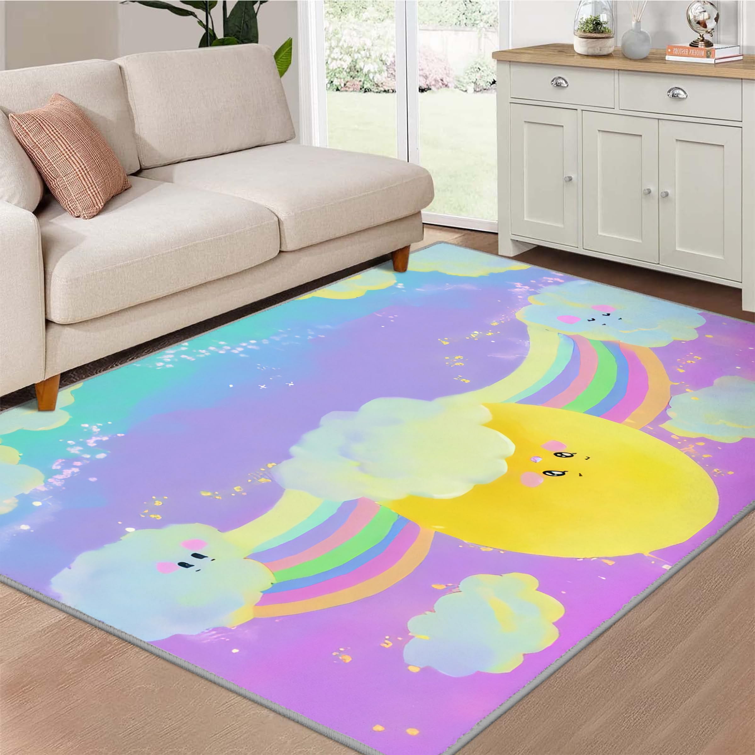 Tappeto Camera da Letto Arcobaleno 80x150 Pelo Corto Morbidi, Tappeti Salotto Nuvola Lavabile Lavatrice, Tappeto Scendiletto per Cameretta Ragazza Stanza