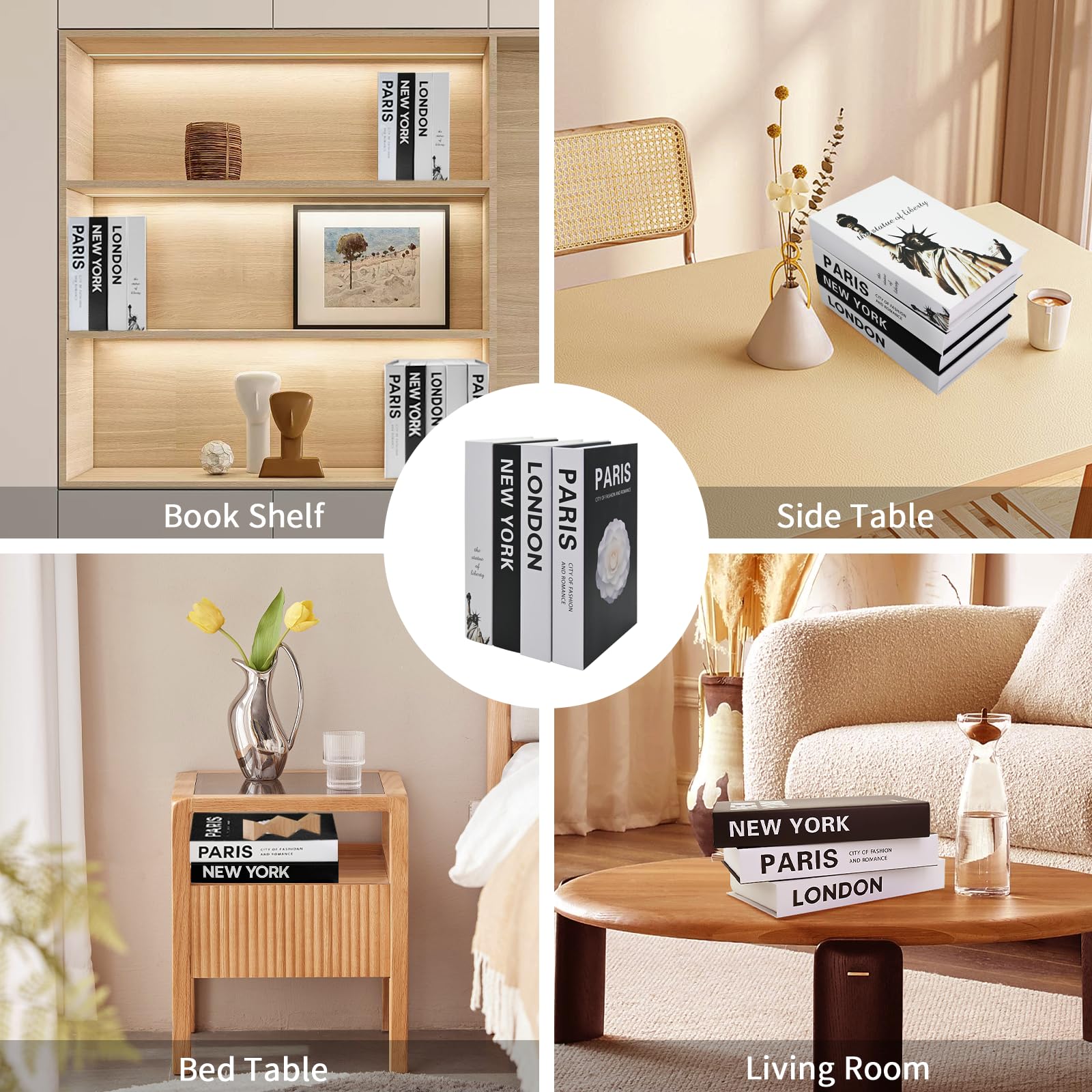 4Pcs Libros Decorativos, Libros de Decoración de Interiores, Moderno Libros Decorativos Falsos para Estanteria, Decorative Books