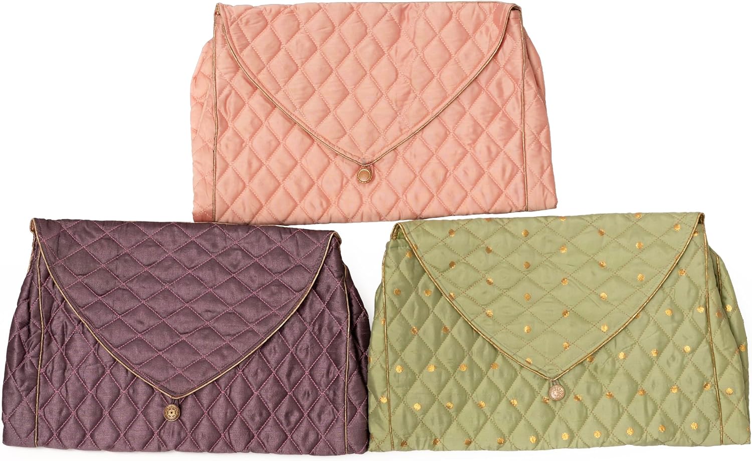 Silk Saree Covers Pack of 3 Assorted Colours Bags for Storage with Button Closure Silk Bag for Wardrobe Organiser Storage Spaecially Designed for Women Dresses, Sarees, Lehengas. 19 x 14 x 2 Inches
