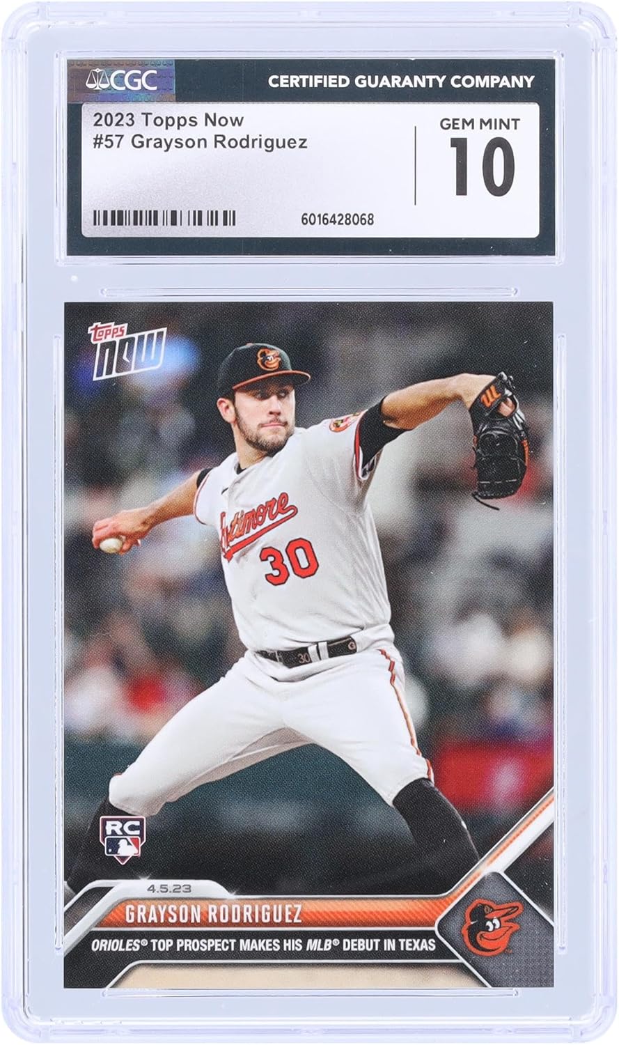 Grayson Rodriguez Baltimore Orioles 2023 Topps Now Orioles Top Prospect Makes His MLB Debut In Texas #57 CGC Authenticated 10 Rookie Card - Baseball Slabbed Rookie Cards