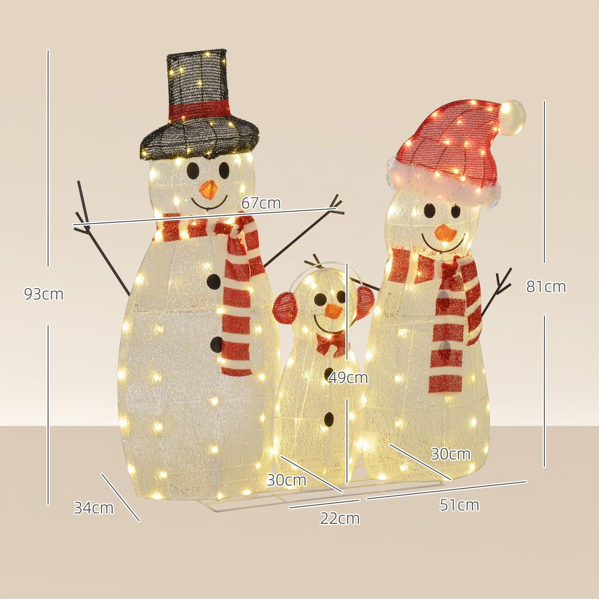 Outsunny LED Schneemann Weihnachtsdeko mit 148 warmweißen LEDs | Weihnachtsfigur, Weihnachtsbeleuchtung, Weihnachtsdekoration, für Außen & Innen