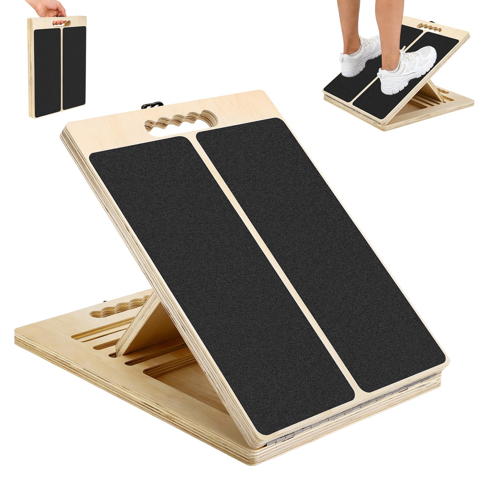 Planche Inclinée, Slant Board en Bois avec 5 Angles Réglables, Plan Incliné pour étirement des Mollets, équipement de Fitness Portable pour Exercice, Squats, Étirer Les Mollets