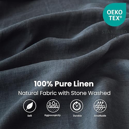 Miniatura 2 de King Linens Sábana bajera de 100 % lino lavado a la piedra, color sólido  (1 pieza) funda de colchón de 14 pulgadas de profundidad suave, natural y