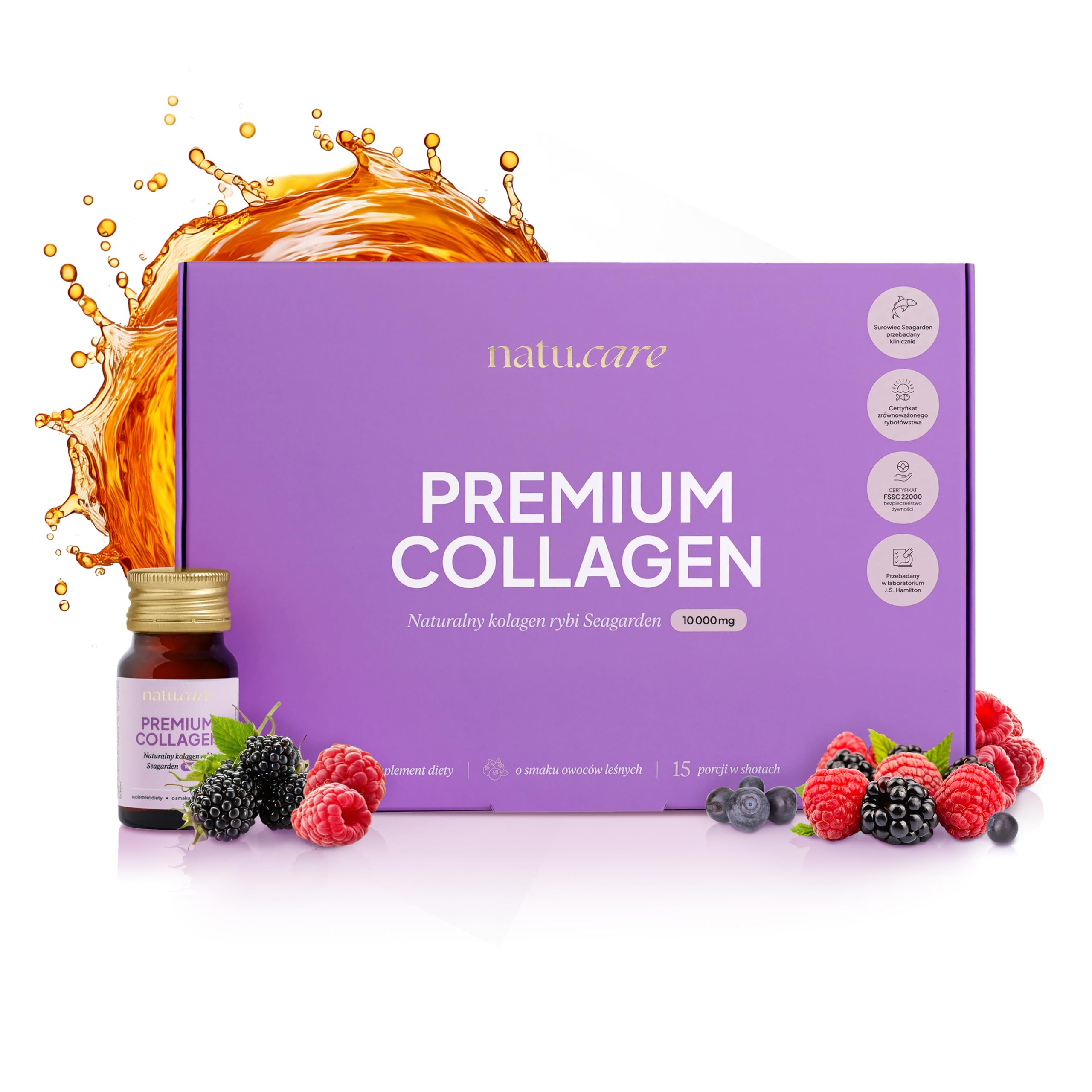 natu.care - Szoty Kolagenowe do picia - Kolagen Rybi 10000 mg - Napój Kolagenowy Premium - 15 shotów - witamina C - suplementy kolagenowe - butelki do picia