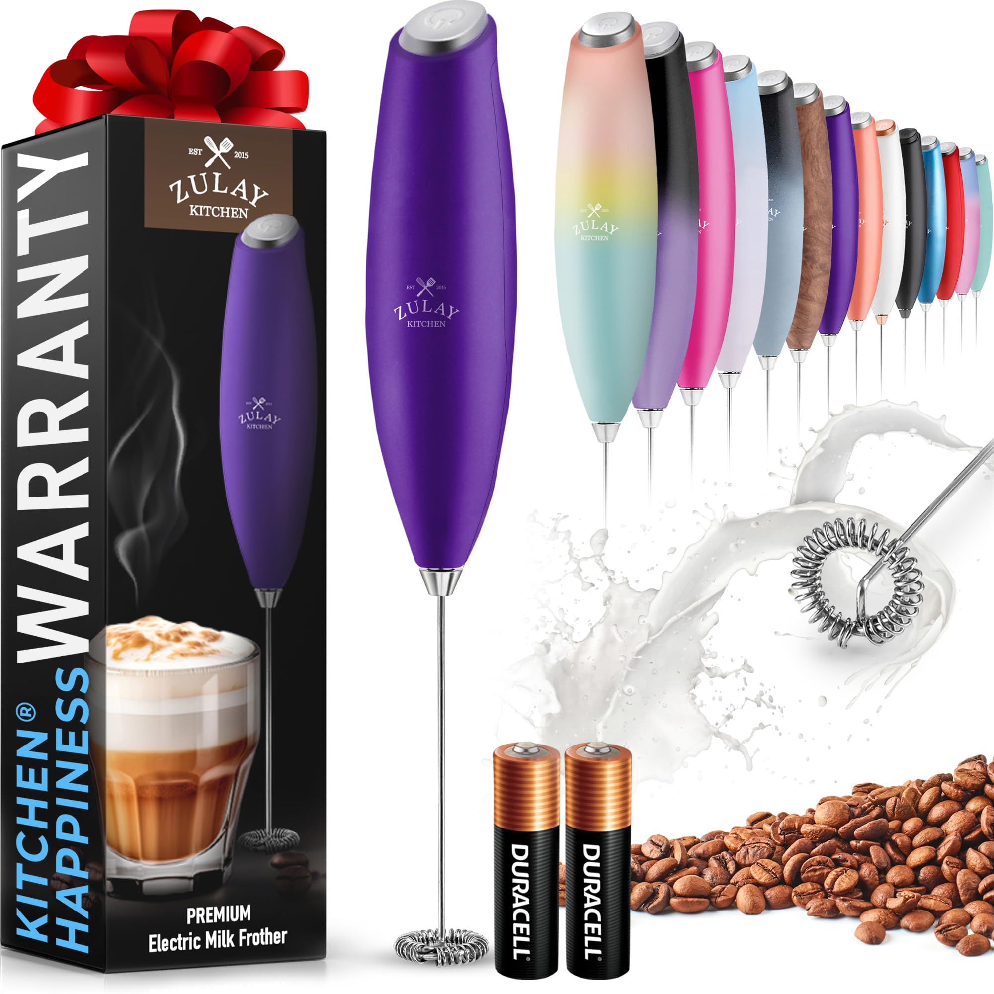 Zulay Powerful Milk Frother for Coffee with Upgraded Titanium Motor - Handheld Electric Whisk, Milk Foamer, Mini Mixer &amp; Coffee Blender for Frappe, Latte, Matcha, No Stand - Lush Purple