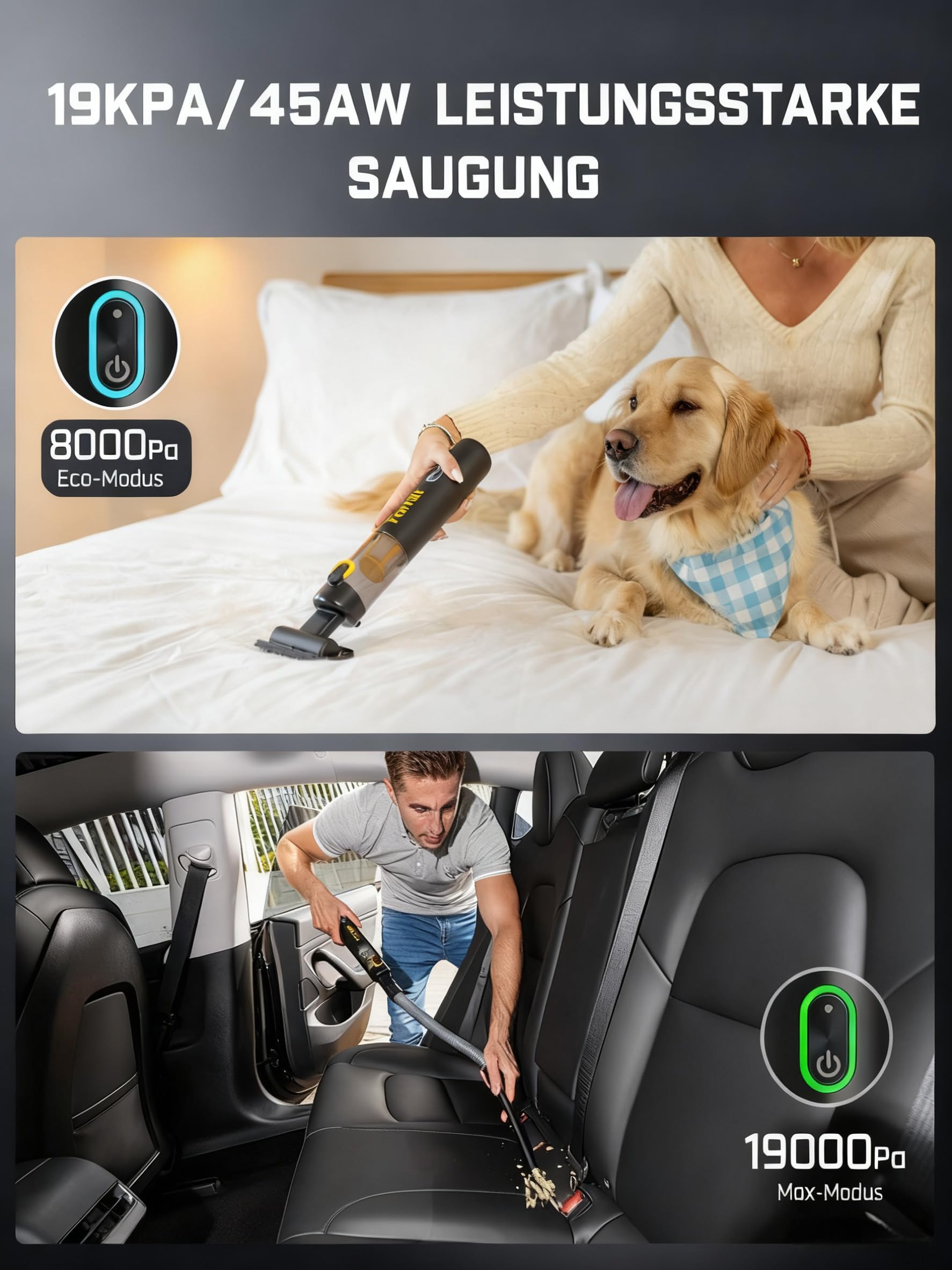 Fanttik Slim V8 APEX Akku-Autostaubsauger, 4-in-1 tragbarer Mini RobustClean™ Handstaubsauger mit 19000 Pa/45 AW Saugkraft, 2 Saugmodi, Auto-Staubsauger für Auto, Bürotisch, Tastaturen (Schwarz)