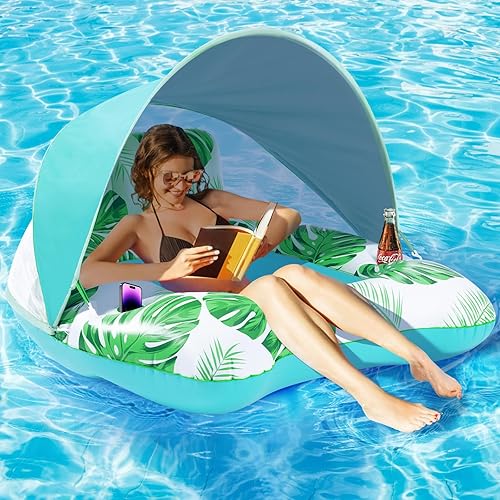 Actualizado Flotadores de piscina para adultos con toldo, flotadores inflables XL para adultos resistentes, silla de piscina y sala de estar para