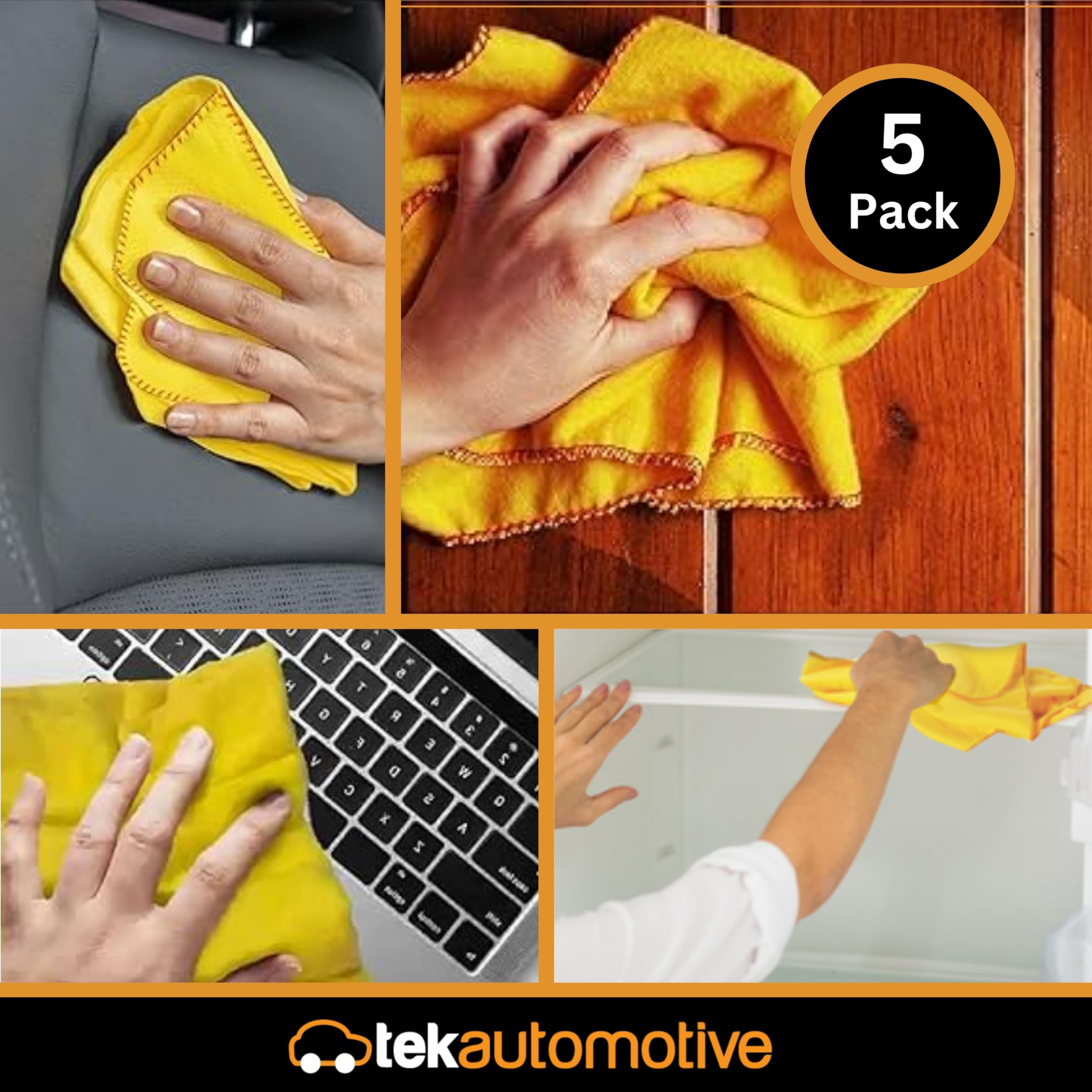 Tek Automotive Yellow Dusters 5 Pack Large Cotton Cleaning Cloths 50 x 35cm for Dusting Polishing & Home Cleaning - Image 4