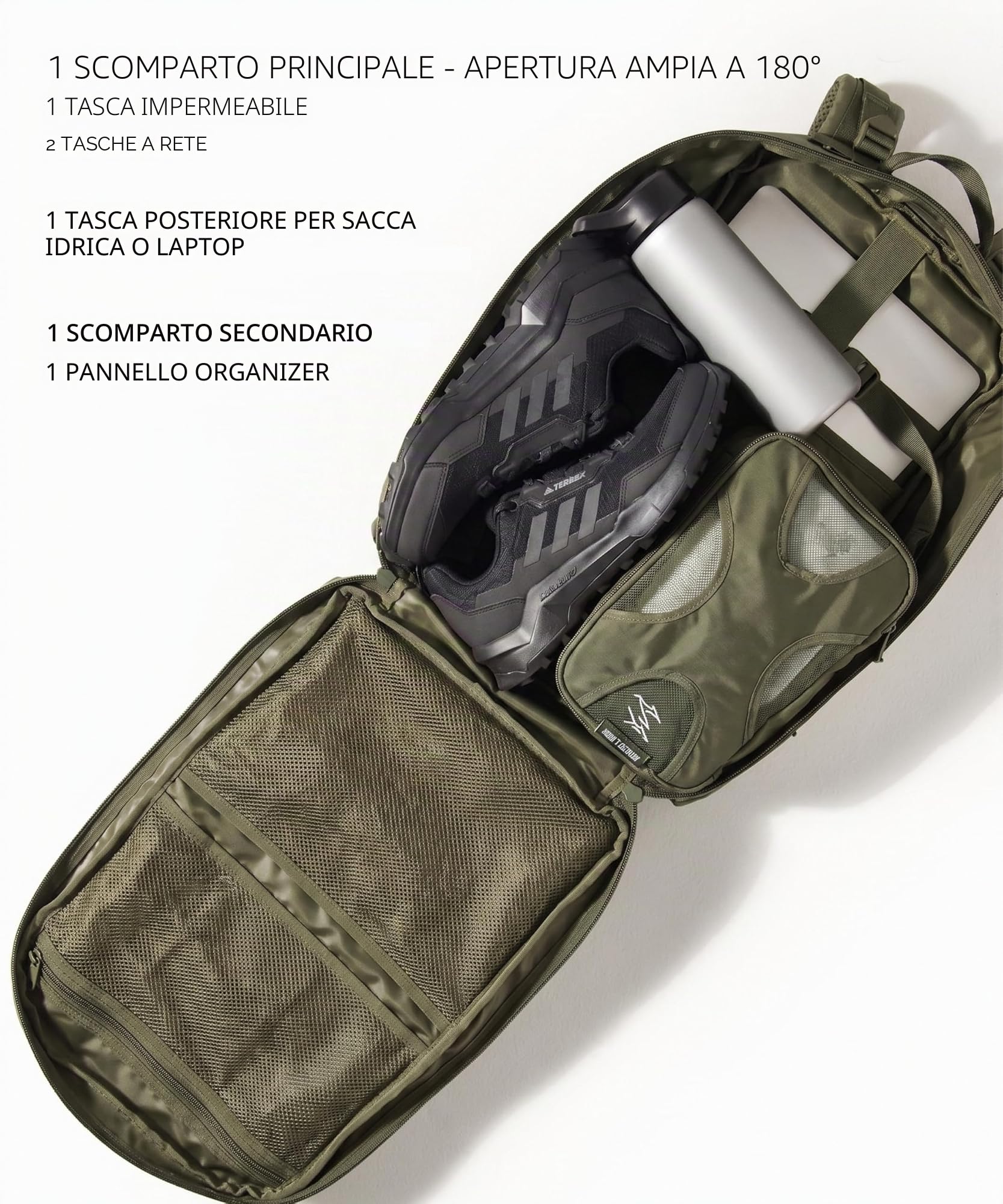 Falko, Zaino tattico per uomo e donna, 50 litri, 2,4 volte più resistente, grande zaino militare Molle, zaino di sopravvivenza per attività all'aperto, Ranger Green, Large