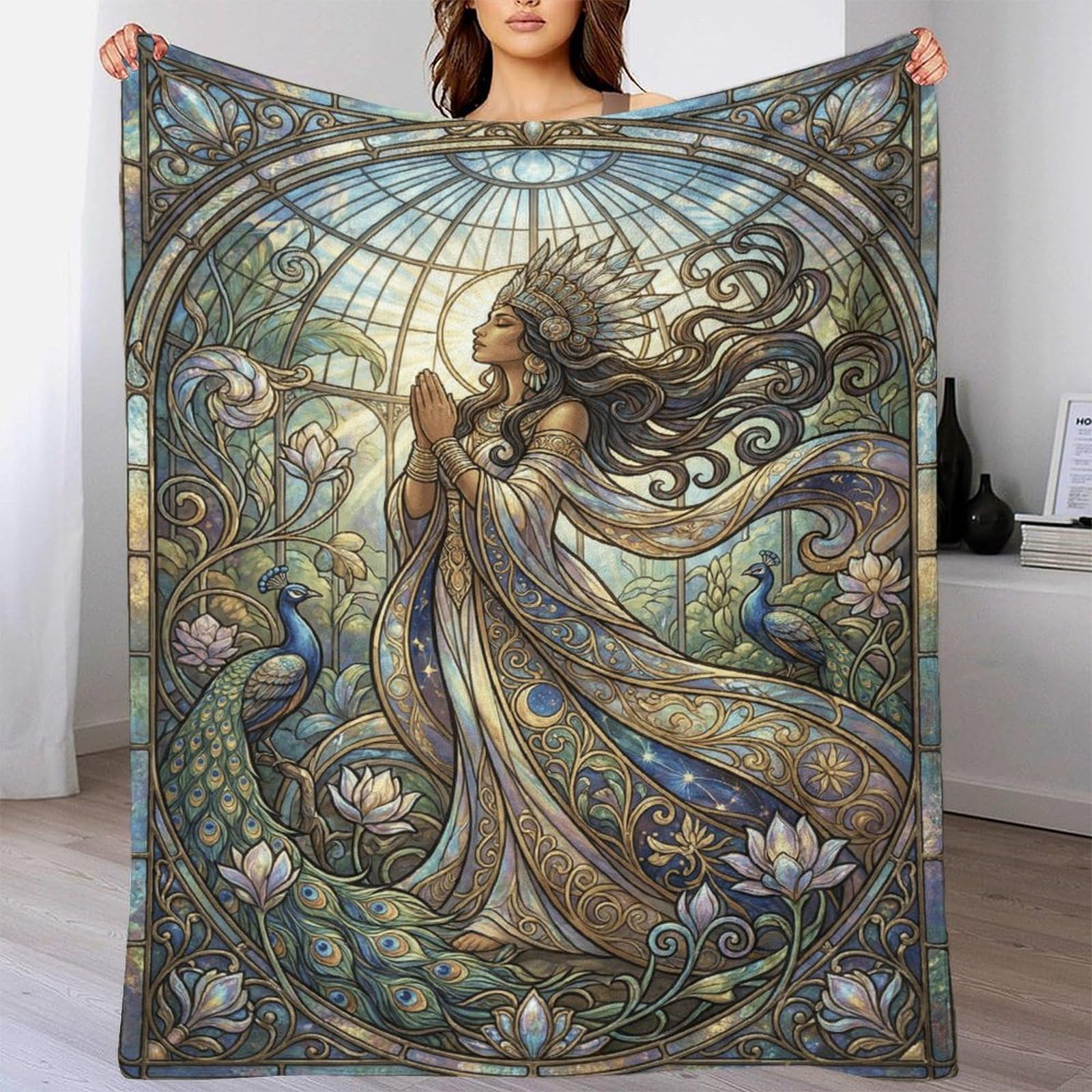 H3B8U2Y5 Art Nouveau Mucha Goddess for Flannel Throw Blanket, Couch TV Time