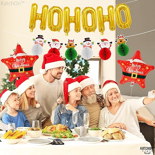 Miniatura 3 de KatchOn, Juego de globos de Navidad y panal de abeja  16 pulgadas, globos dorados HO  Globos de estrella roja para decoraciones de fiesta de Feliz