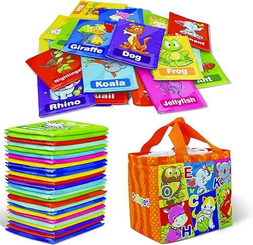 Dr.Rapeti Tarjetas de alfabeto suaves para bebés y niños pequeños, 26 tarjetas del alfabeto ABC, 26 letras con bolsa de almacenamiento, lavable, no
