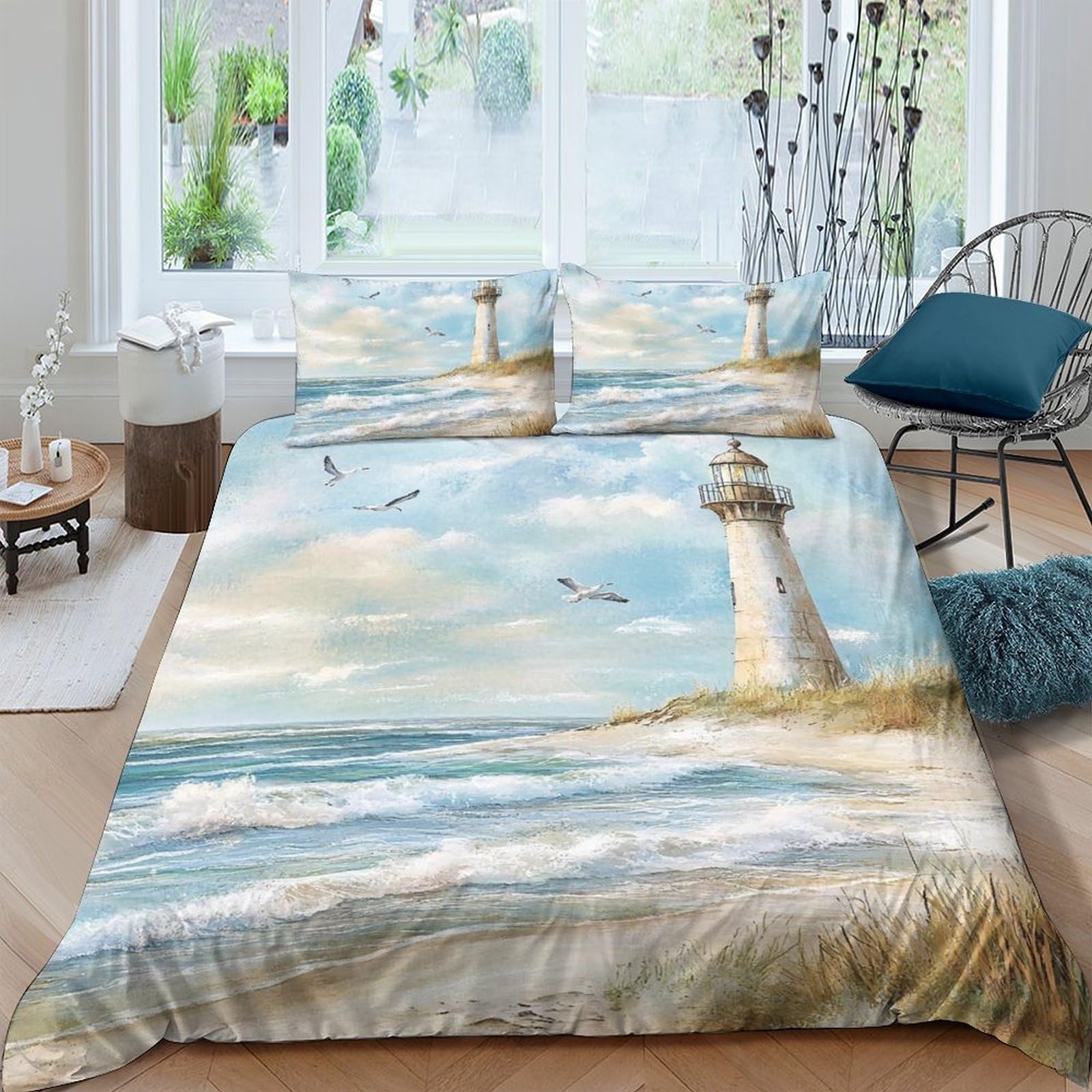 Unrxjzlvm Style-5 Coastal Lighthouse 3D Bedding Set Microfiber Home Decor