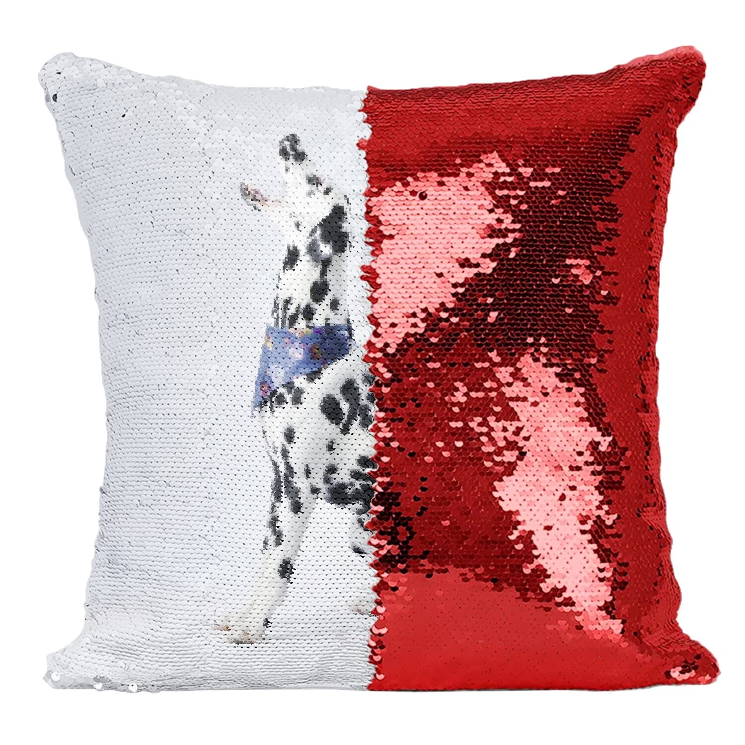 Coussin sequin dalmatien rouge à paillettes réversibles