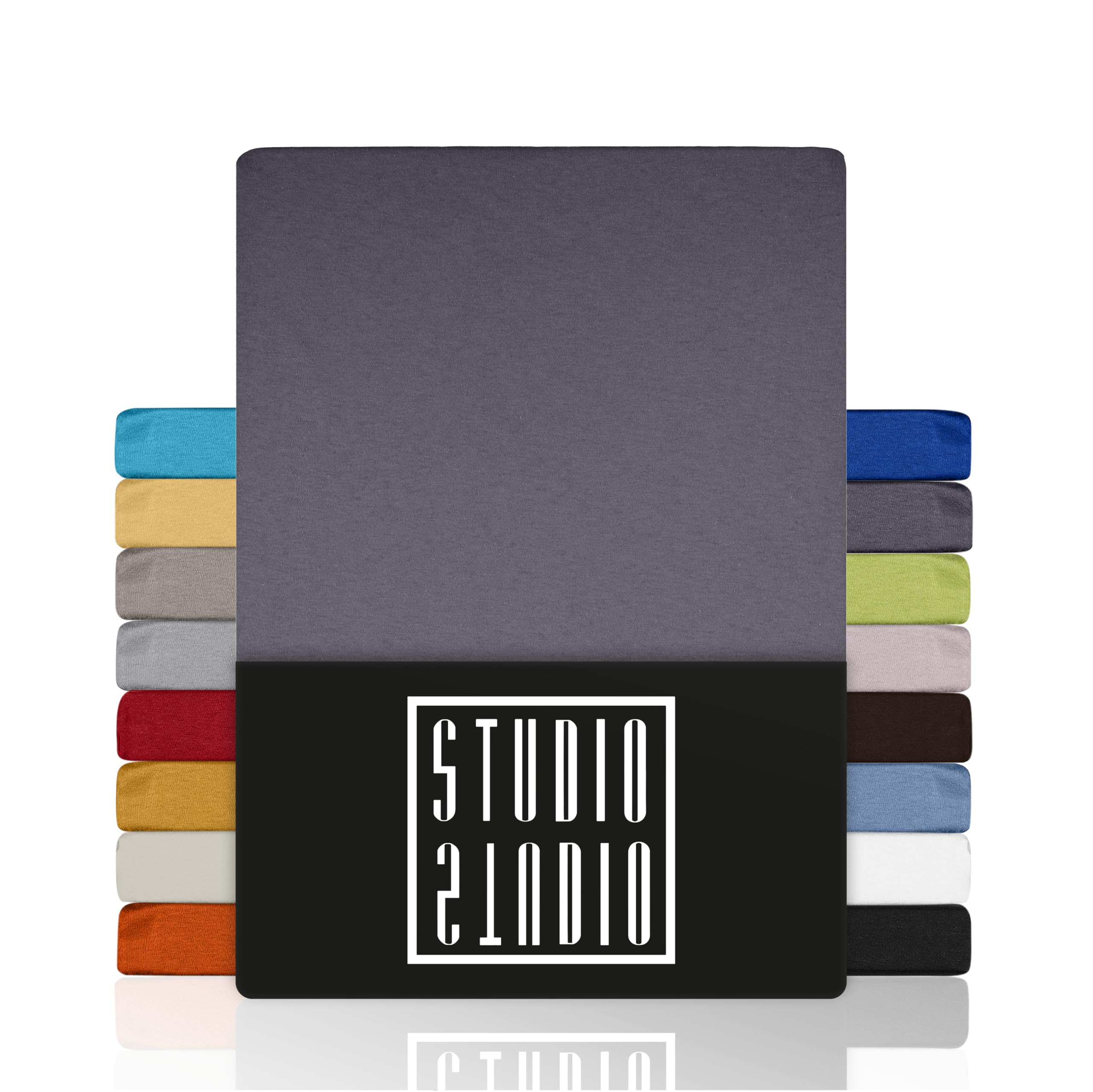 STUDIO Basic Fitted Sheet 200 x 220 cm - Jersey Fitted Sheet Made of 100% Combed Cotton - Grey - Oeko-Tex Certified, Non-Iron & Elastic - for Mattresses 15-35 cm
