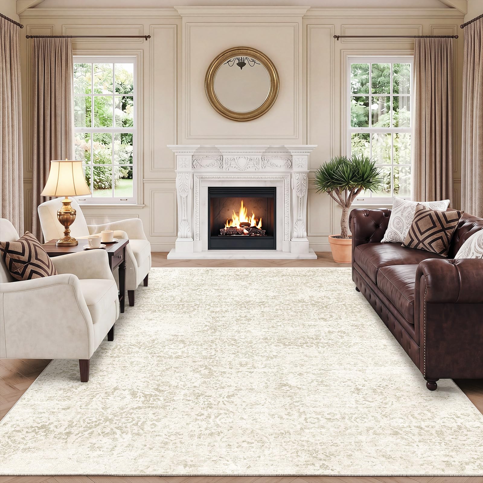 Autsel Living Room Rugs 200x280cm, Large Washable Rug, Non Slip Low Pile Area Rugs, Vintage Rug, Multi-use Durable Floor Carpet for Bedroom, Kitchen, Runner Rugs for Hallway, Vintage Beige