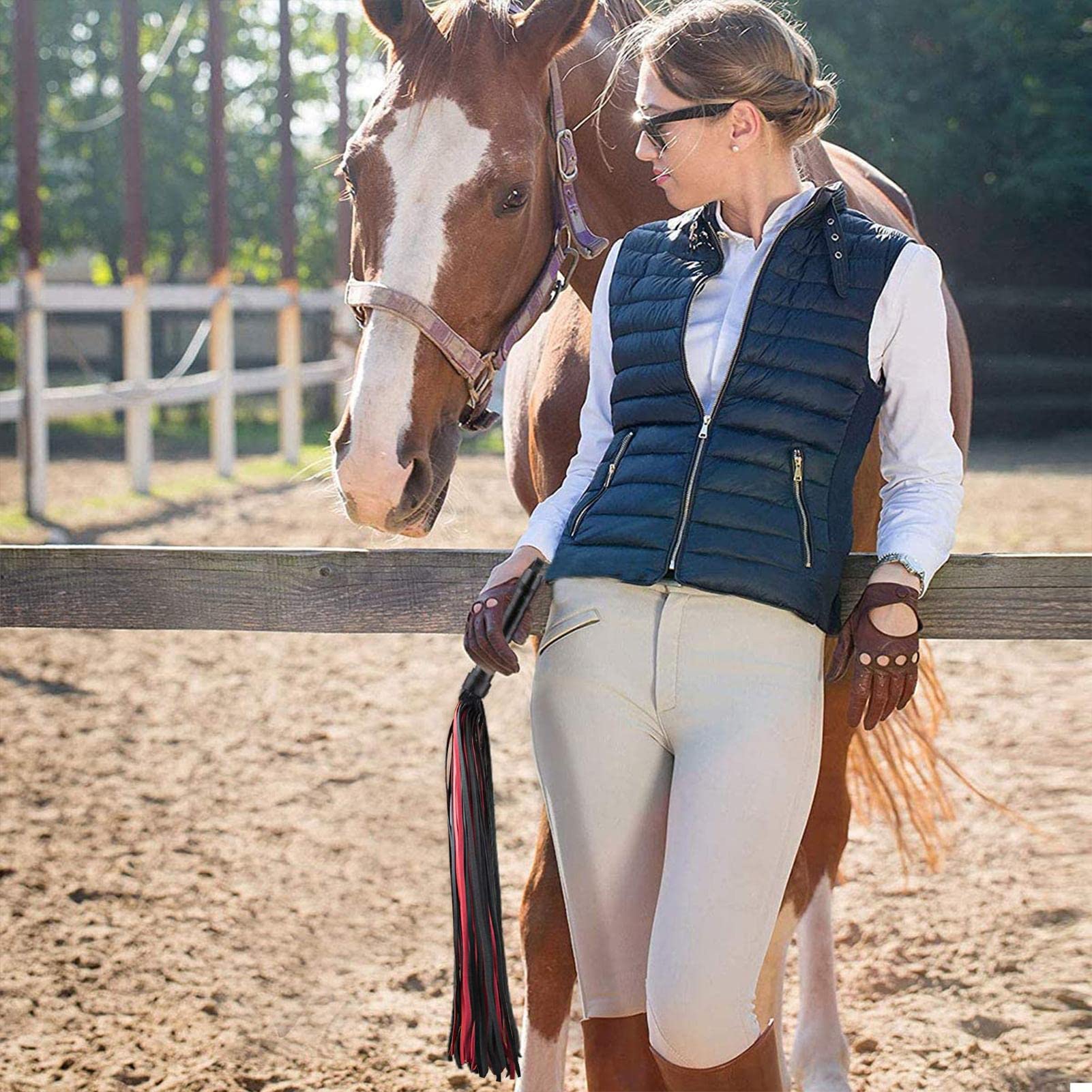 5 Frusta con Nappa in | Frusta da Equitazione equestre con Manico in Pelle PU | per frustino da Cavallo Nero e Strumento di addestramento Cosplay per Feste