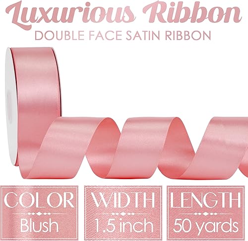 Miniatura 2 de MEEDEE Cinta de satén rubor de 1-12 pulgadas, cinta rosa rubor Lux de satén de doble cara por 50 yardas, cinta de satén de poliéster para
