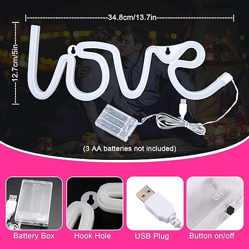 Miniatura 6 de Letreros de neón de amor, luces LED de neón rosa con carga por USBbatería para habitación de niñas, Día de la Madre, regalo de Navidad, cumpleaños,