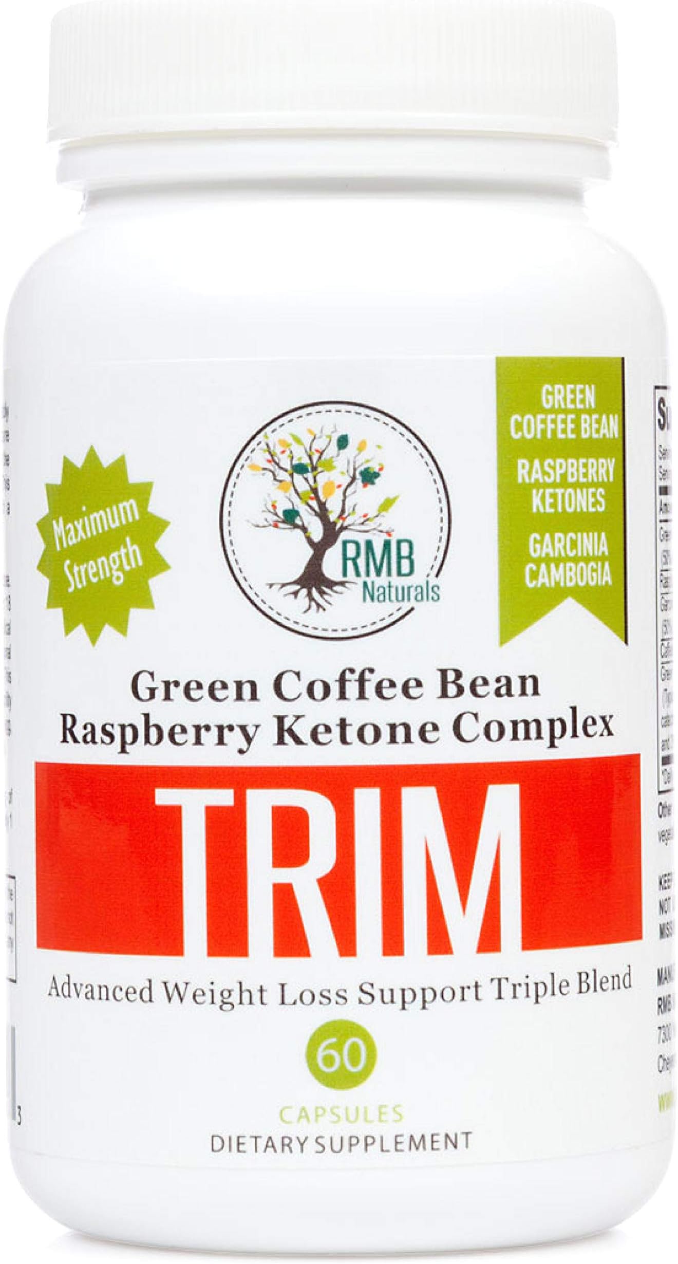 Garcinia Cambogia Trim Complex - Green Coffee Bean + Raspberry Ketones, Keto Diet - Weight Loss Blend RMB Naturals - 60 Caps