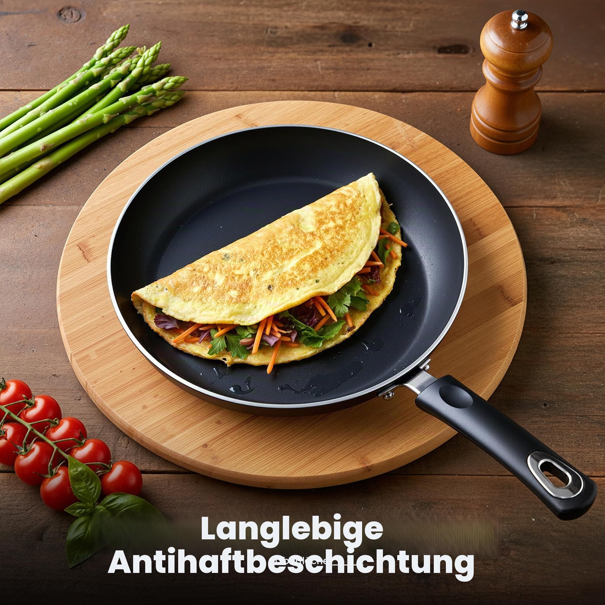 KICHLY 8-teiliges Topf- und Pfannenset, antihaftbeschichtet, Küchen-Kochgeschirr-Set, Induktions-Bratpfannen 20 cm, 28 cm, Stielkasserolle mit Deckeln 20 cm, 18 cm, Stielkasserolle 16 cm, Töpfe und