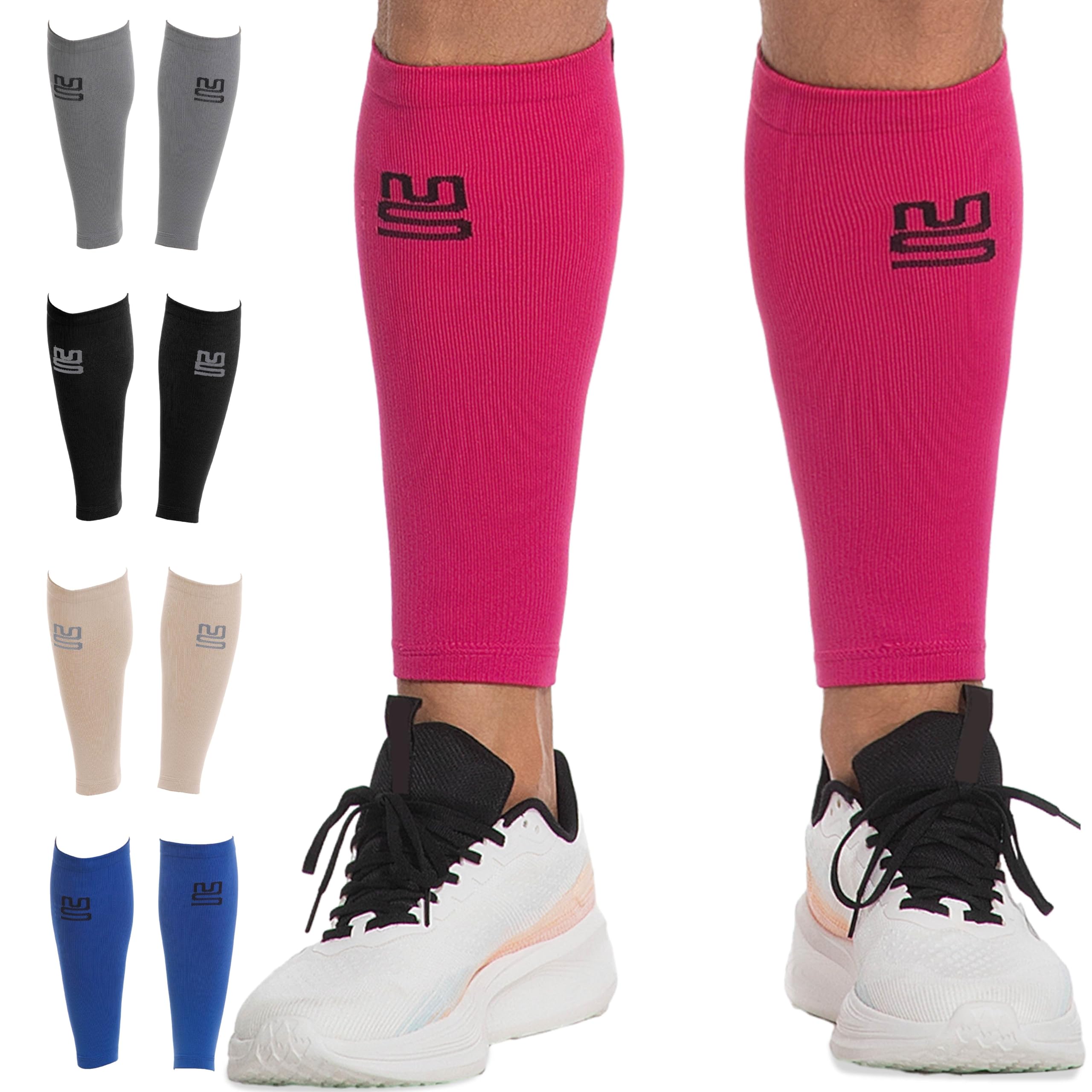 Modetro Sports Calf Compression Sleeves for Men Women - 20-30mmhg Shin Splints Support - Calf Support Pink XXL
