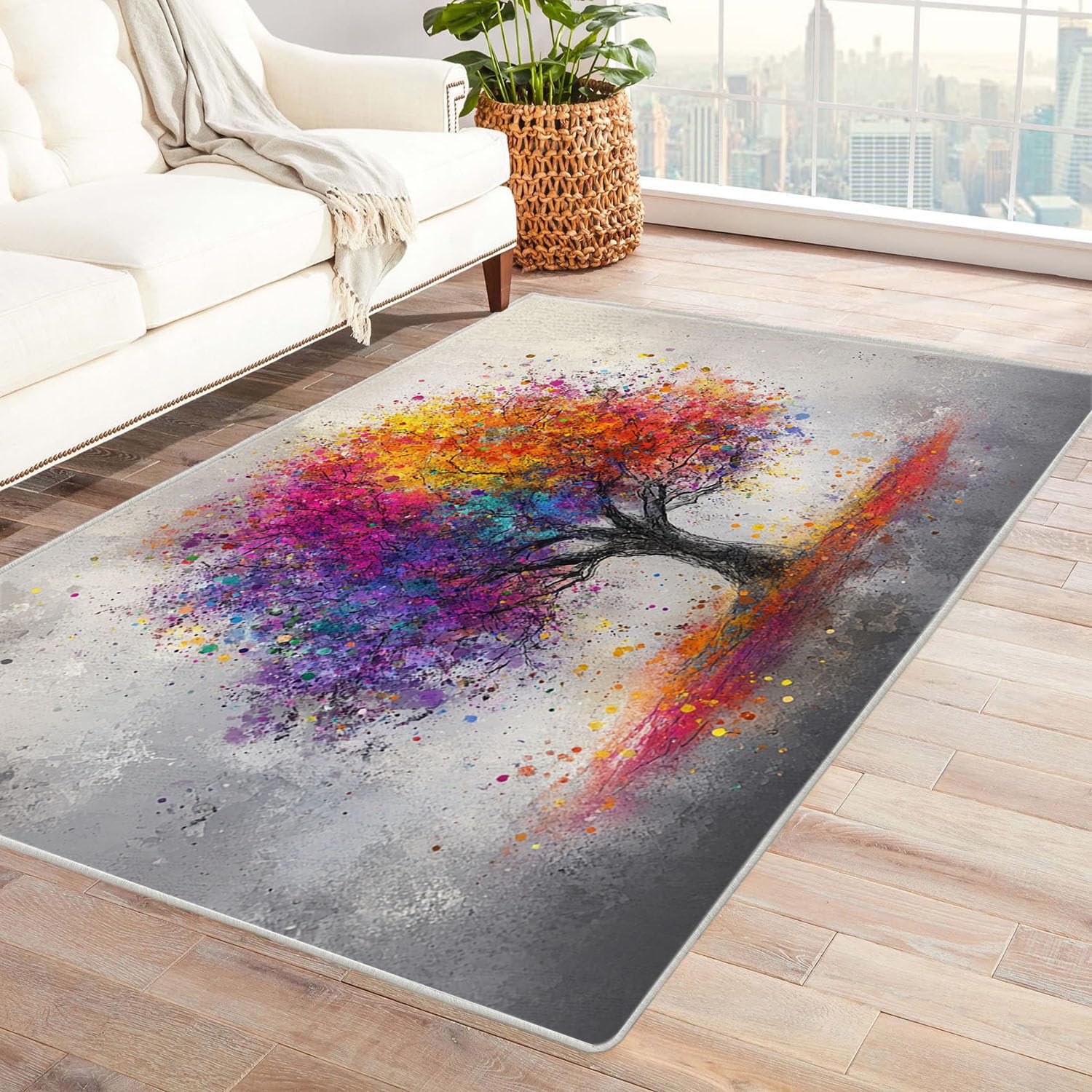 Tapis poil ras salon abstrait multicolore 120x150cm cendre
