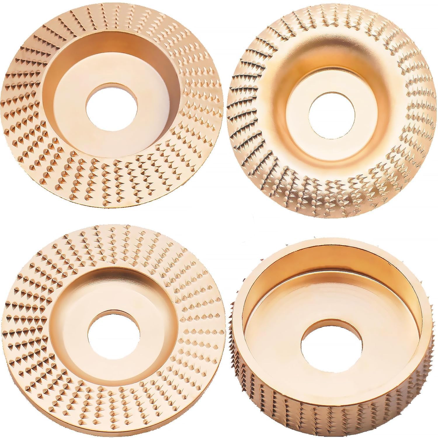 Lot de 4 disques de fraisage pour meuleuse d'angle bois 115/125 mm avec 7/8" (22 mm) pour meuleuse d'angle, disque abrasif pour bois, pour façonner, meuler et couper (doré)