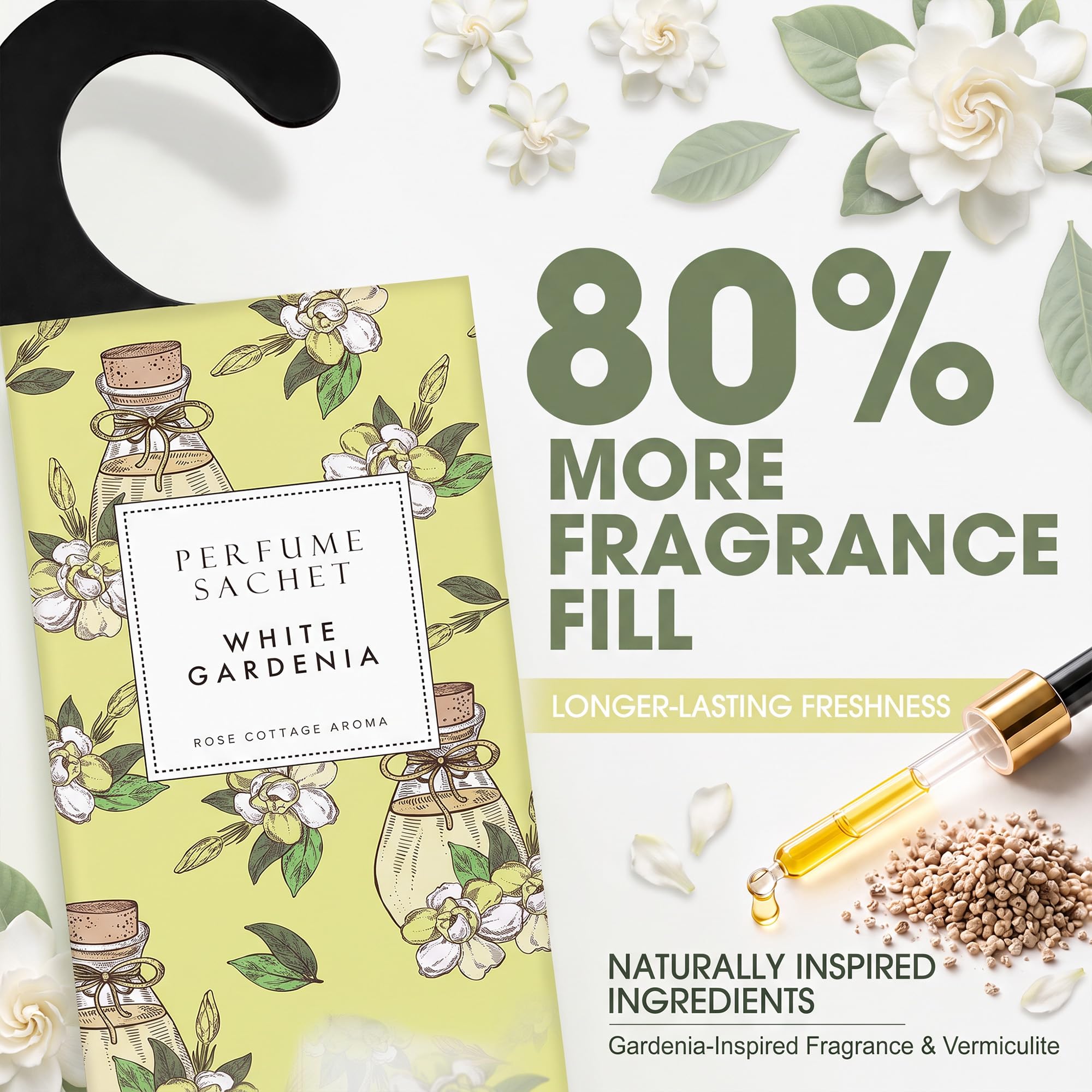 ROSE COTTAGE 12 paquetes grandes de Gardenia blanco para colgar en el armario, ambientador de aire de larga duración, bolsas perfumadas para el hogar