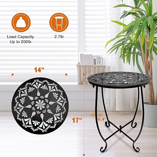 Miniatura 6 de Fashion&cool Mesa auxiliar para exteriores de 14 pulgadas, paquete de 2 mesas auxiliares redondas de patio, mesa auxiliar de metal resistente a la