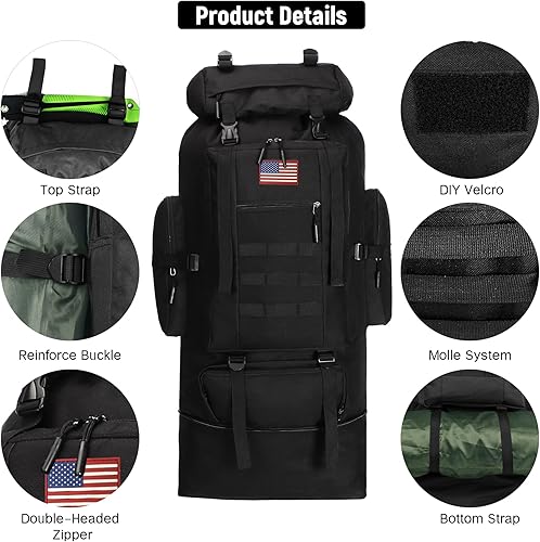 Miniatura 4 de JUMAHE Mochila de senderismo de 100L para hombres  Mochila militar táctica impermeable ligera mochila de campamento 3 días paquete de asalto para