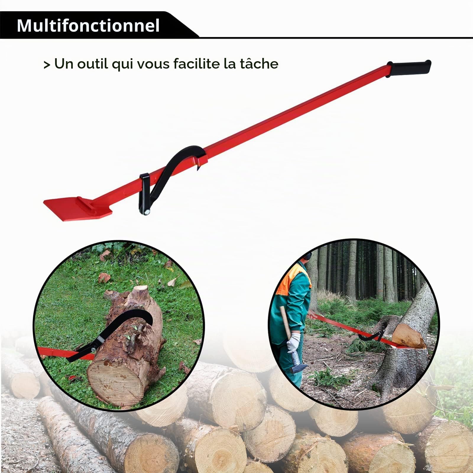 ACXIN Levier d'abattage pour abattage d'arbres 130 cm, levier de tronc avec levier à crochet forgé et poignée ergonomique antidérapante, aide à la chute Aide à l'abattage Levier de coupe à lourde