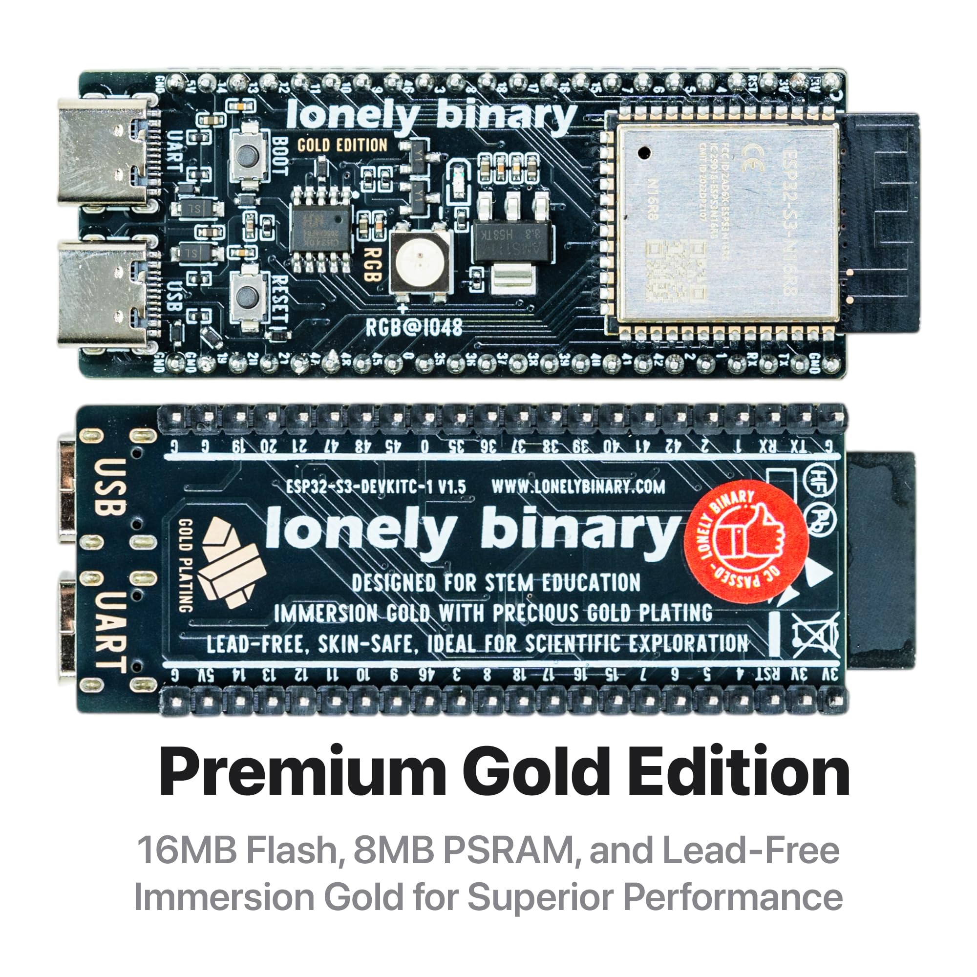Lonely Binary 3X ESP32-S3 N16R8 Gold Edition con schermo PinPluse 16MB Flash 8MB PSRAM WiFi Bluetooth scheda di sviluppo compatibile con Arduino IDE, C ++, MicroPython