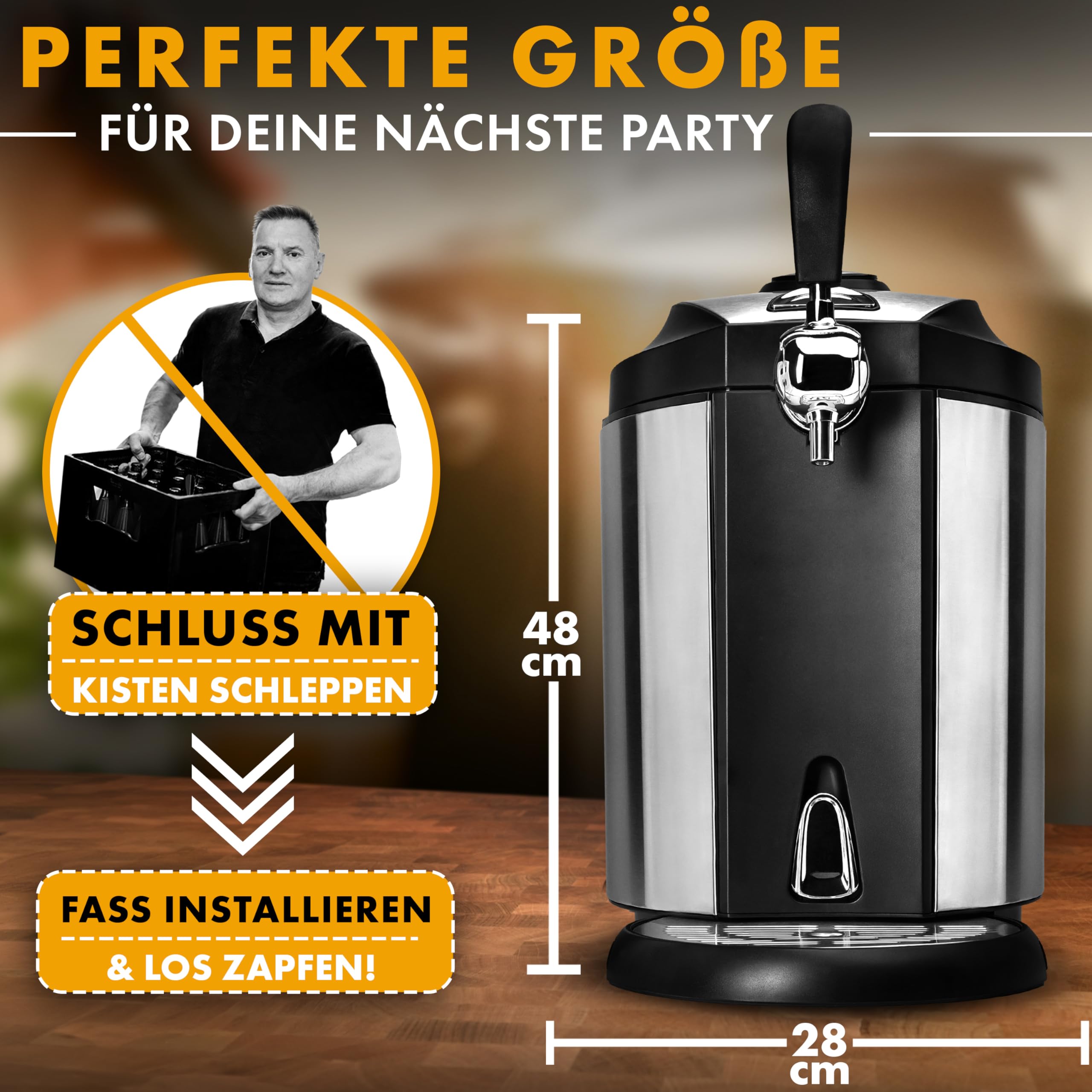 Clatronic Bierzapfanlage | handelsübliche Bierfässer | 5 Liter Bierzapfanlage | mit Kühlung von 2°C-12°C | Zapfanlage mit LED-Display | inkl. 3x CO2-Patronen | komfortable Temperaturreglung | BZ 3740