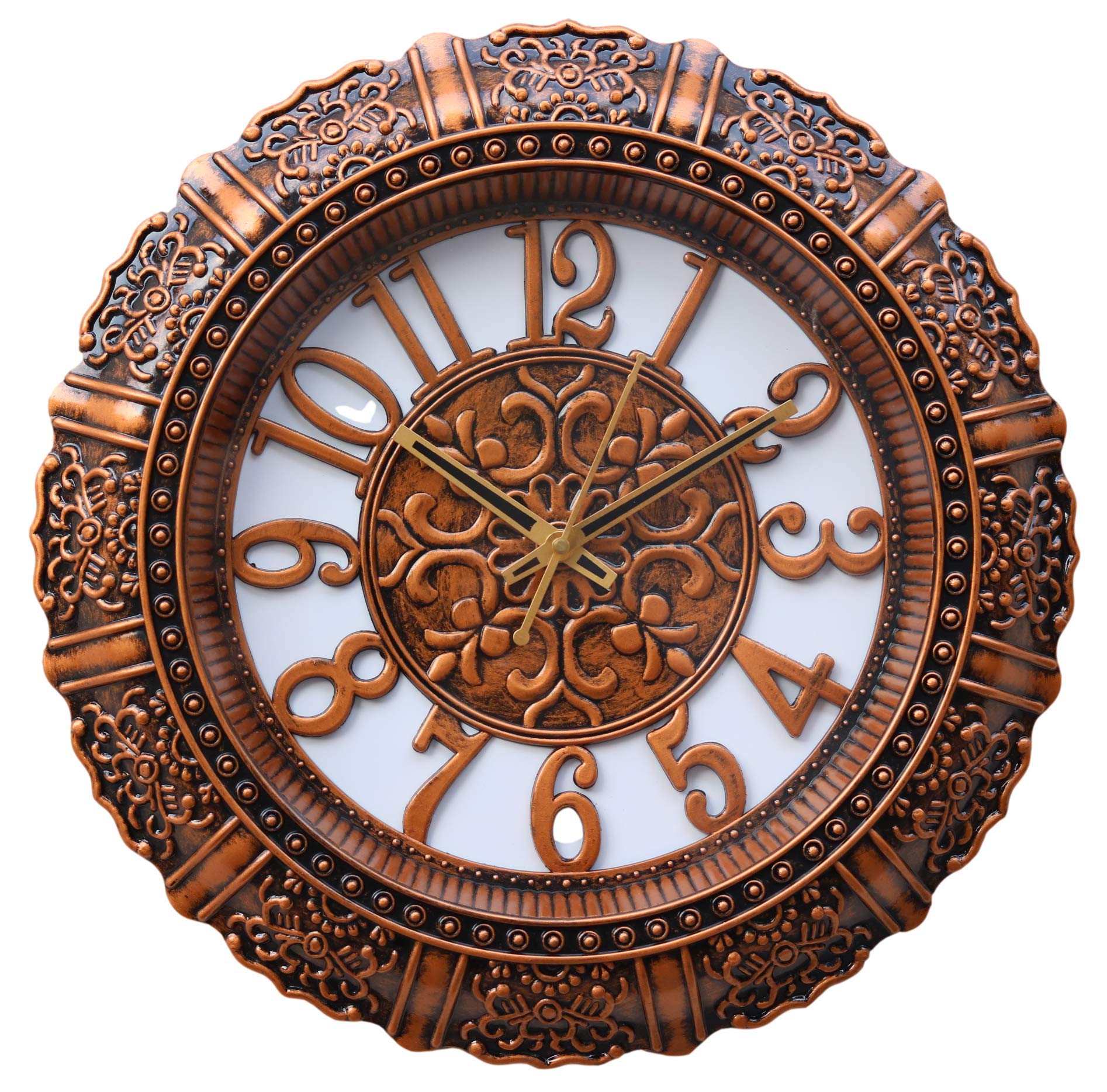 Geetanjali Plastic Handcrafted Designer Premium Clock In Antique Finish For Wall/Home Decor© (Copper, 14 inch x 14 inch)