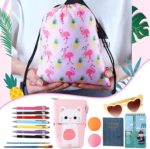 Miniatura 3 de 24 bolsas con cordón de flamenco, bolsa de regalo, bolsa de regalo de flamenco de verano, mochila con cordón de playa, mochila de cuerda rosa, bolsa