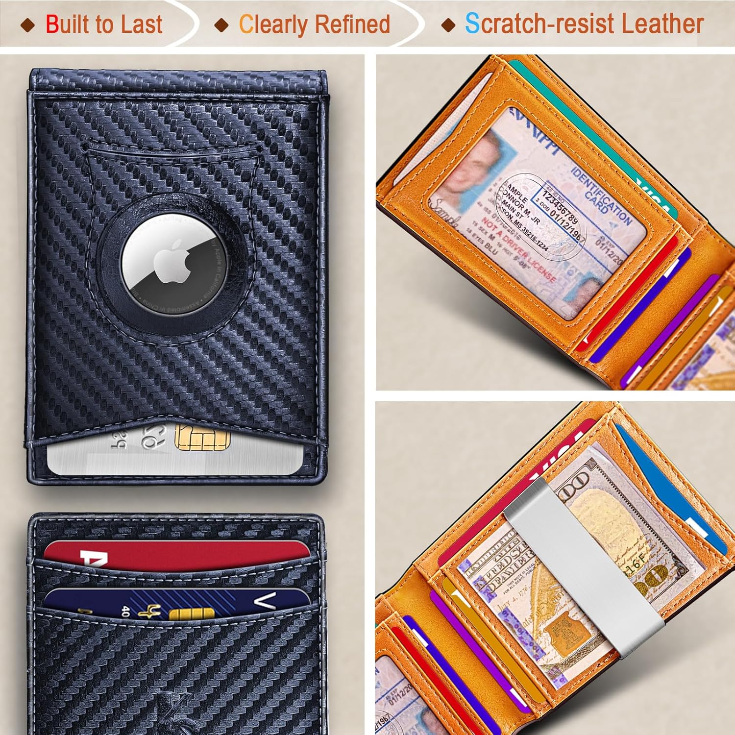 Mens Wallet For Airtag or Standard Use,KEMISANT Slim Front Pocket Wallet for Gift Men 11 Cards RFID Blocking - Image 3