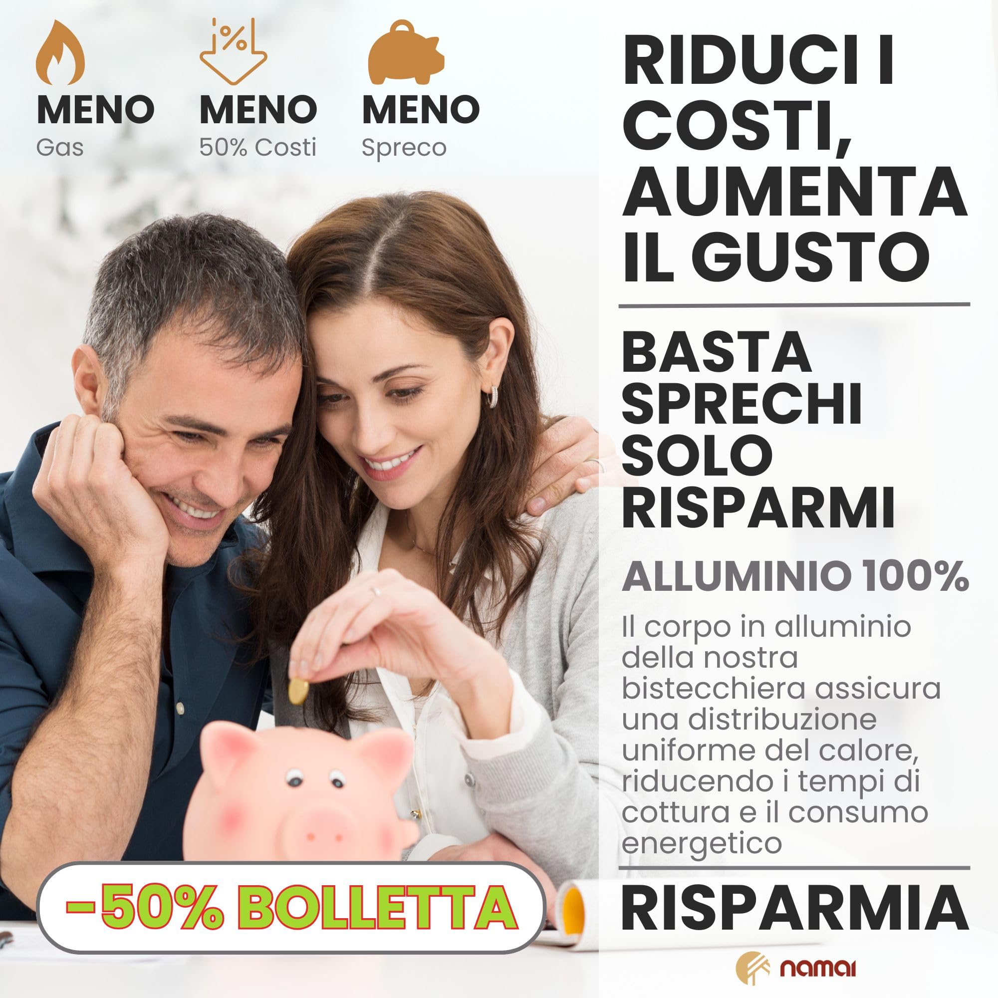 NAMAI - Bistecchiera Induzione Rettangolare, 45,5 CM x 27 CM, Rivestimento Antiaderente, Alluminio Pressofuso, Adatta In Lavastoviglie, Piastra Per Induzione (Plancia 45,5 x 27 CM) | Rivestimento Antiaderente, Alluminio Pressofuso, Adatta In Lavastoviglie