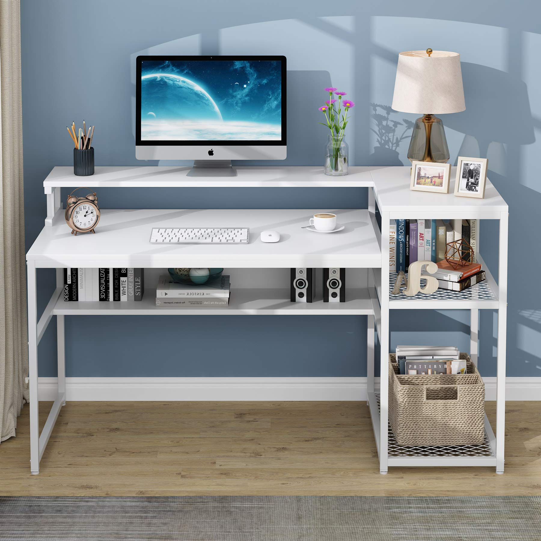Tribesigns Computer Desk with Hutch and Storage Shelves, 63 inch Large