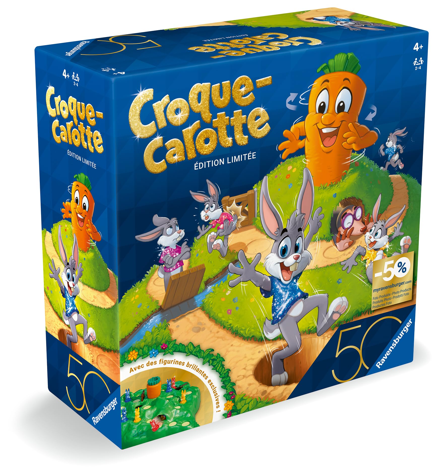 Ravensburger - Croque Carotte 50 Ans - Jeu de société - Enfants et Parents - Jeu de Parcours Rigolo - De 2 à 4 Joueurs à partir de 4 Ans - Mixte - 23006 - Version française