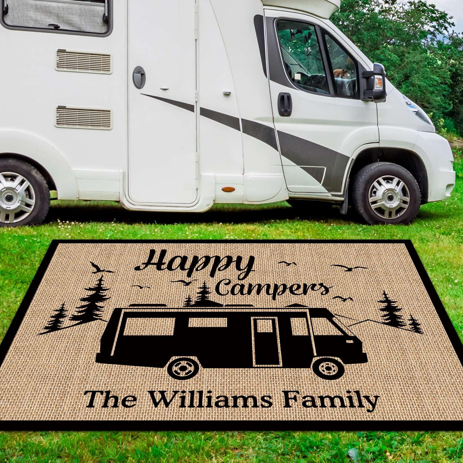 KafePross Custom RV Rug Happy Campers Outdoor Rug for Camping Trailer Decor 30 x 55 Inch RV Patio Mats, Floor Mat, Camping Rugs, RV-4