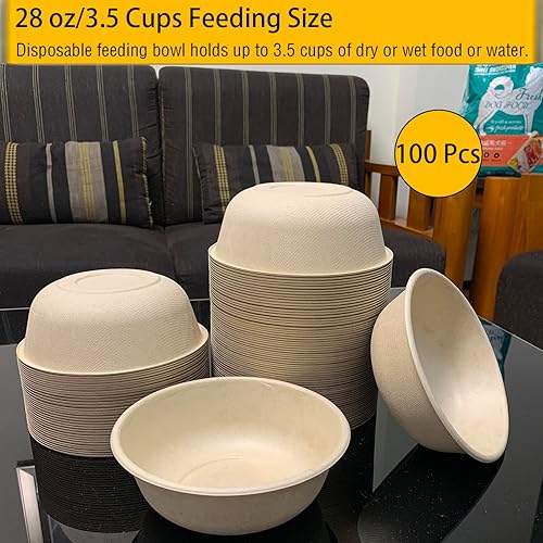 Miniatura 10 de JETKONG Cuencos desechables de 16 oz2 tazas para perros, 50 unidades, 100% compostables para mascotas, cuencos de papel de viaje ideales para comida